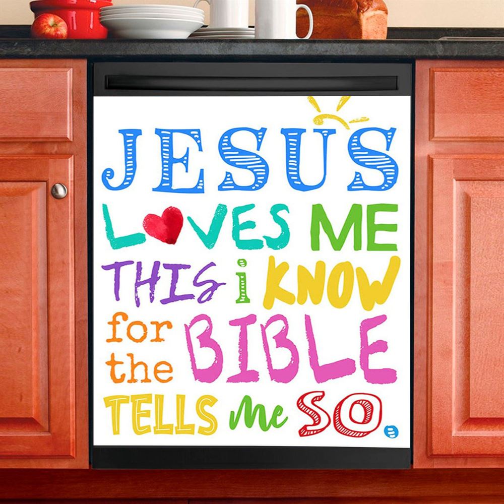 Jesus Loves Me Dishwasher Cover, Decoration For Girls Boys Toddler Kitchen, Christian Kitchen Decor