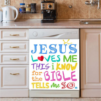 Jesus Loves Me Dishwasher Cover, Decoration For Girls Boys Toddler Kitchen, Christian Kitchen Decor
