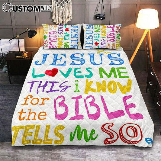 Jesus Loves Me Quilt Bedding Set Bedroom Print - Decoration For Girls Boys Toddler Bedroom - Christian Quilt Bedding Set Bedroom Decor