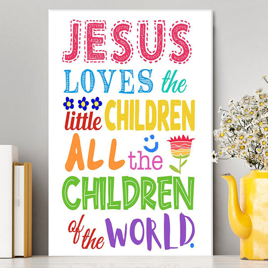 Jesus Loves The Little Children Canvas Wall Art - Girls Boys Kids Bedroom Decor - Christian Canvas Wall Art Decor