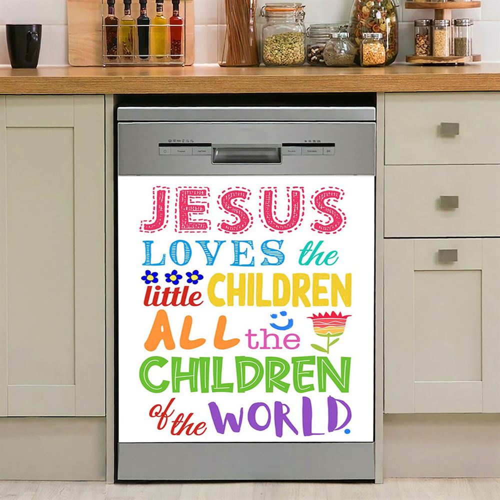 Jesus Loves The Little Children Dishwasher Cover, Girls Boys Kids Kitchen Decor, Christian Kitchen Decor