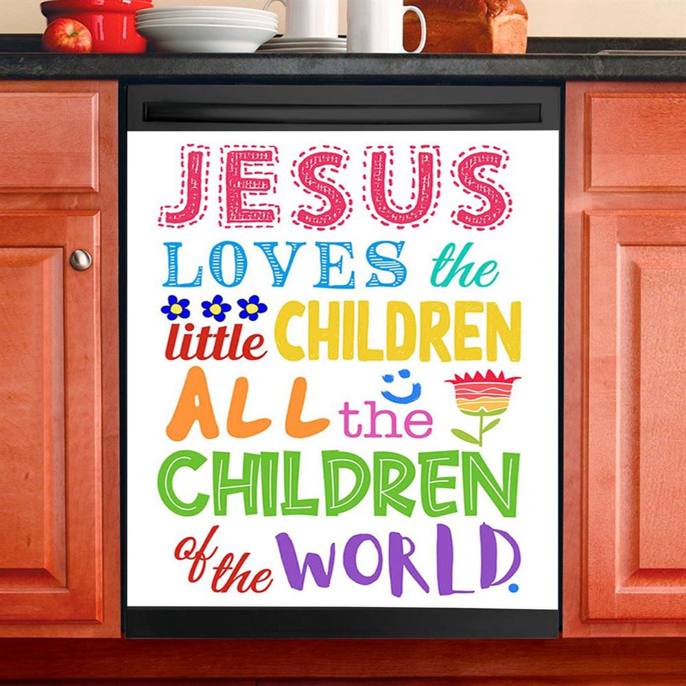 Jesus Loves The Little Children Dishwasher Cover, Girls Boys Kids Kitchen Decor, Christian Kitchen Decor
