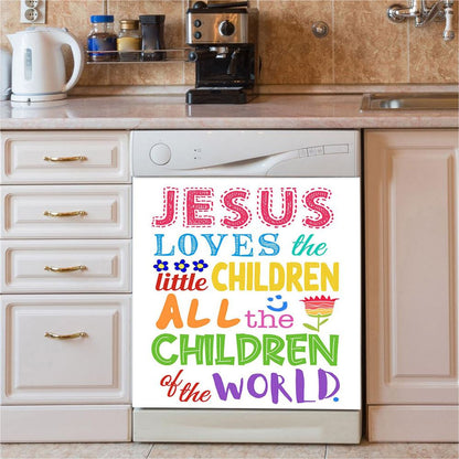 Jesus Loves The Little Children Dishwasher Cover, Girls Boys Kids Kitchen Decor, Christian Kitchen Decor