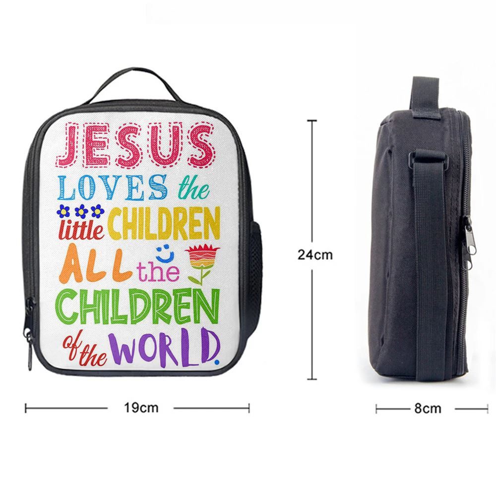 Jesus Loves The Little Children Lunch Bag - Girls Boys Kids Bedroom Decor, Christian Lunch Box For School, Picnic