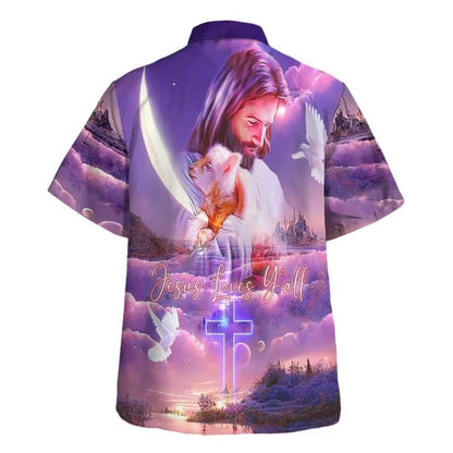 Jesus Loves Y'all Jesus And Lamb Hawaiian Shirt For Men, Christian Hawaiian Shirt, Gift For Christian