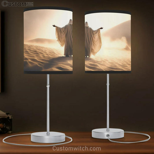 Jesus Man Coat Stand Desert Sands During Storm Raising Hands Praying Table Lamb Pictures - Faith Art - Christian Table Lamb Gift Decor