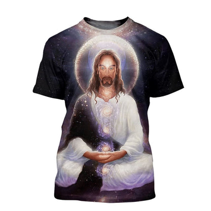Jesus Menditation Unisex All Over Print 3D T Shirt For Men And Women, Christian T-Shirt, Faith Shirt