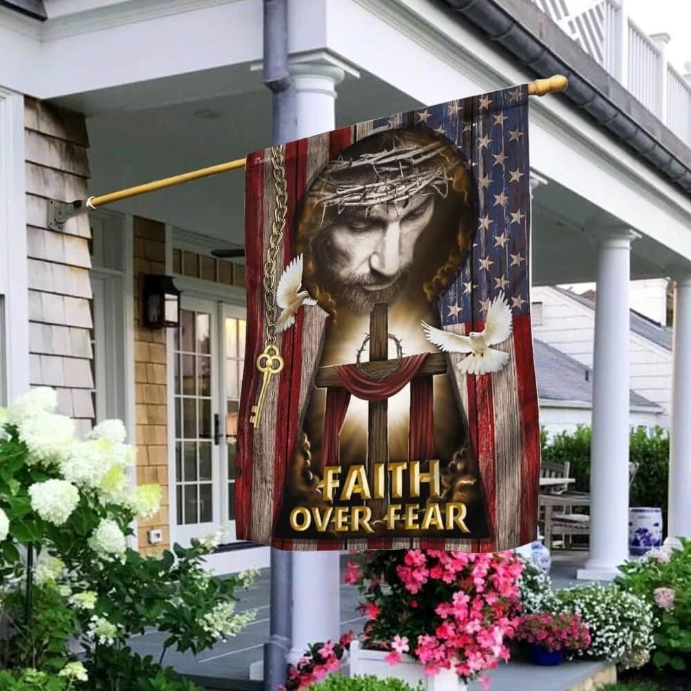 Jesus My Lord My God Faith Over Fear American House Flag, Christian Flag, Christian Flag, Scripture Flag, Garden Banner
