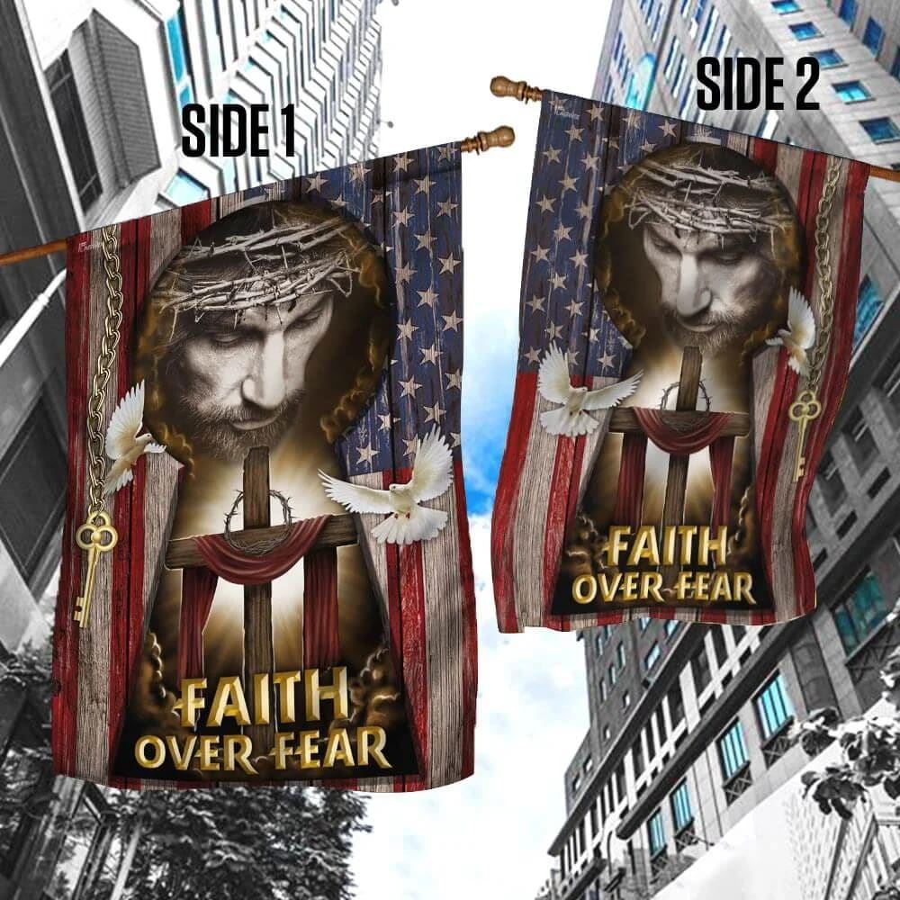 Jesus My Lord My God Faith Over Fear American House Flag, Christian Flag, Christian Flag, Scripture Flag, Garden Banner