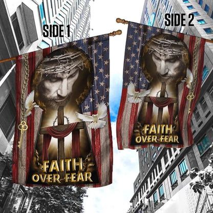 Jesus My Lord My God Faith Over Fear American House Flag, Christian Flag, Christian Flag, Scripture Flag, Garden Banner