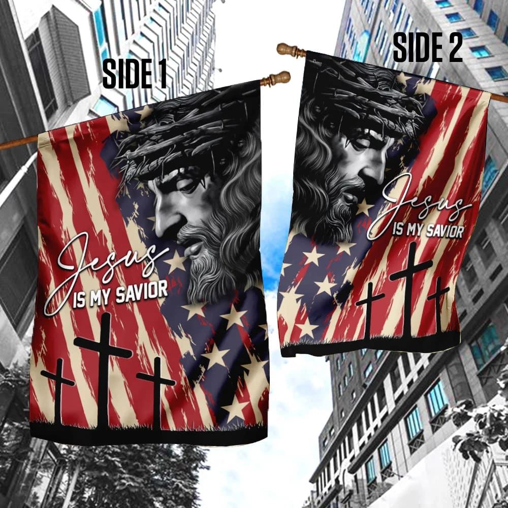 Jesus My Savior Jesus Christian American US House Flags, Christian Flag, Scripture Flag, Garden Banner