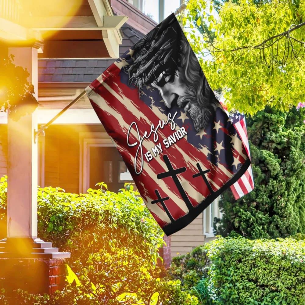 Jesus My Savior Jesus Christian American US House Flags, Christian Flag, Scripture Flag, Garden Banner