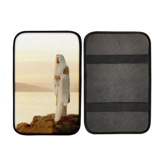 Jesus On Mountain Car Center Console Cover, Cross Car Interior Accessories
