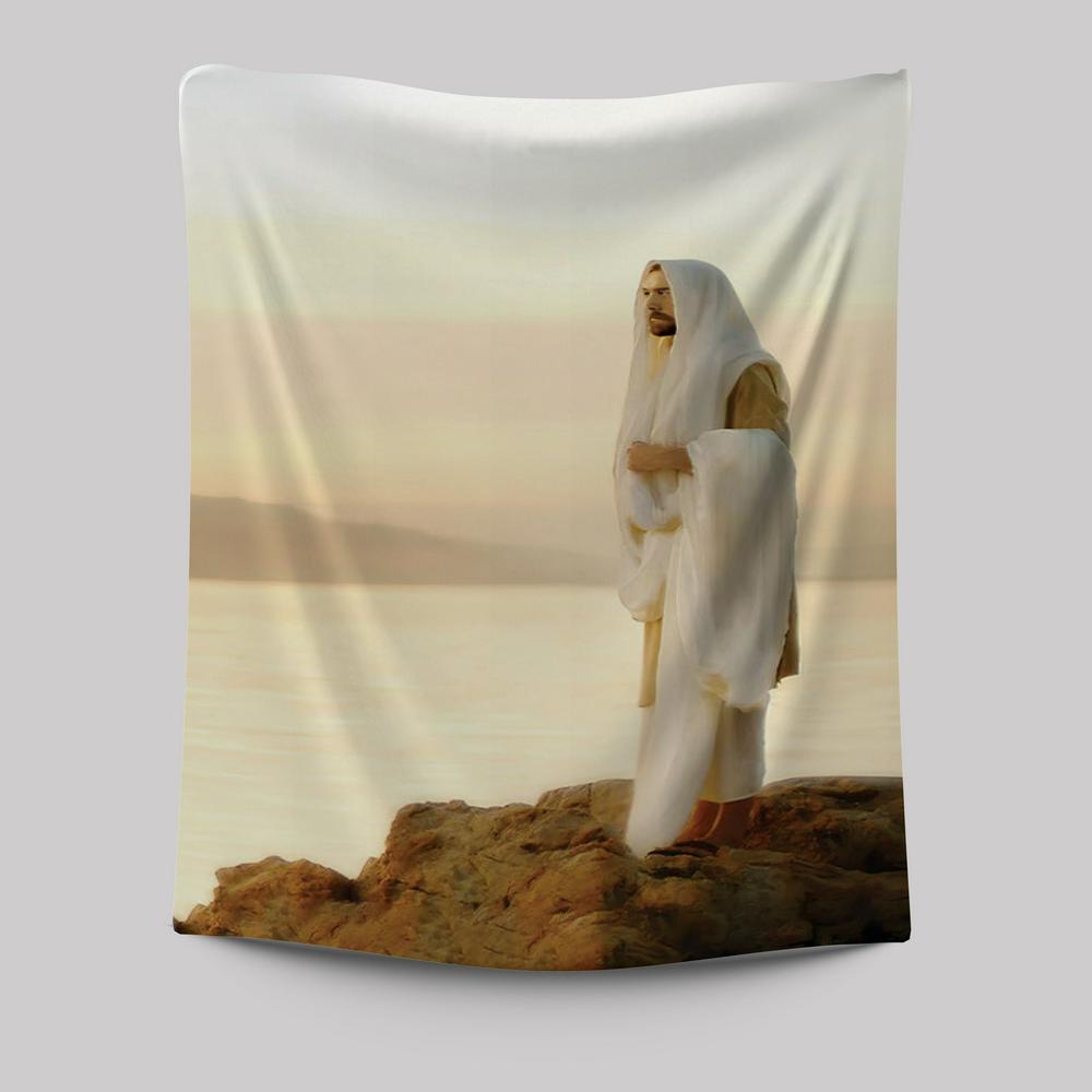 Jesus On Mountain Tapestry Wall Art - Jesus Pictures - Christian Wall Decor - Jesus Tapestry Art