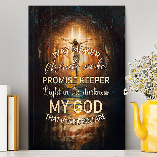 Jesus On The Cross Canvas - Way Maker Miracle Worker Promise Keeper Canvas - Christian Wall Art - Religious Home Decor