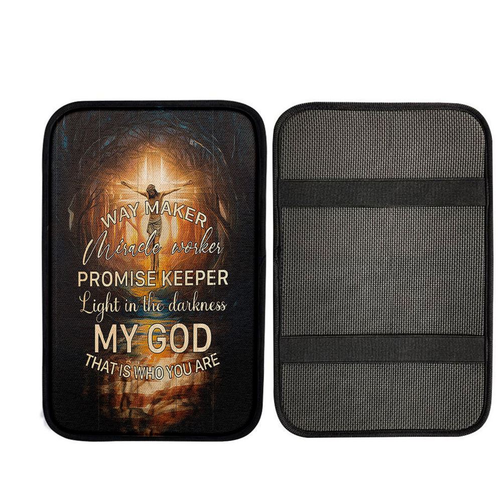 Jesus On The Cross Car Armrest Pad - Way Maker Miracle Worker Promise Keeper Car Armrest Pad, God Car Armrest Accessories