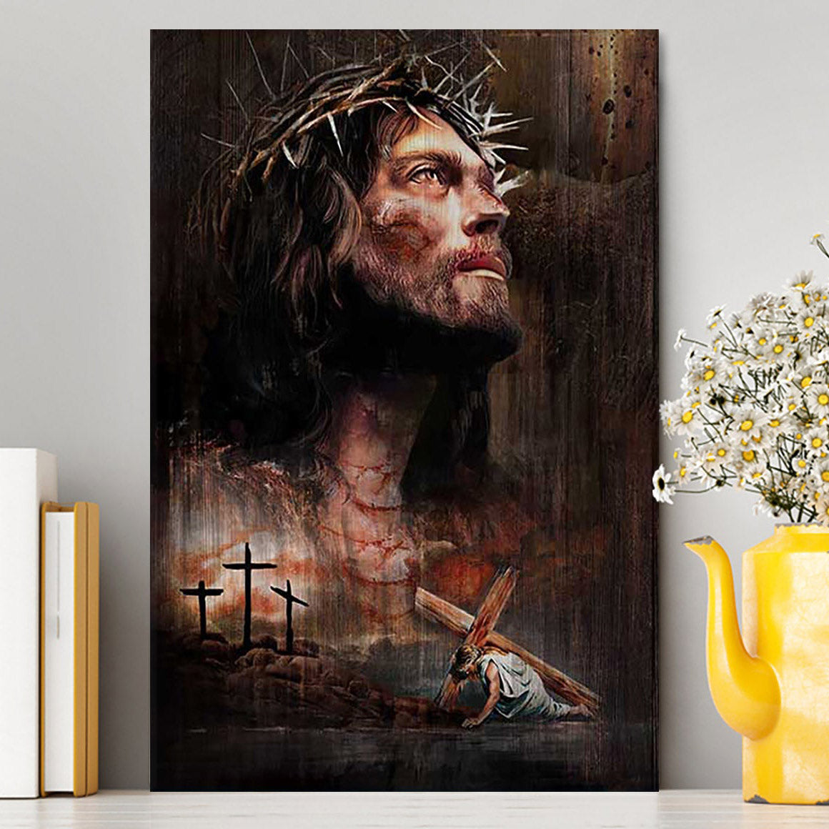 Jesus On The Cross Crown Of Thorn Canvas - Life Of Jesus Wall Art Canvas - Jesus Portrait Canvas Prints - Christian Wall Art