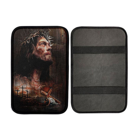 Jesus On The Cross Crown Of Thorn Car Armrest Pad - Life Of Jesus Car Center Console Cover, God Car Armrest Accessories