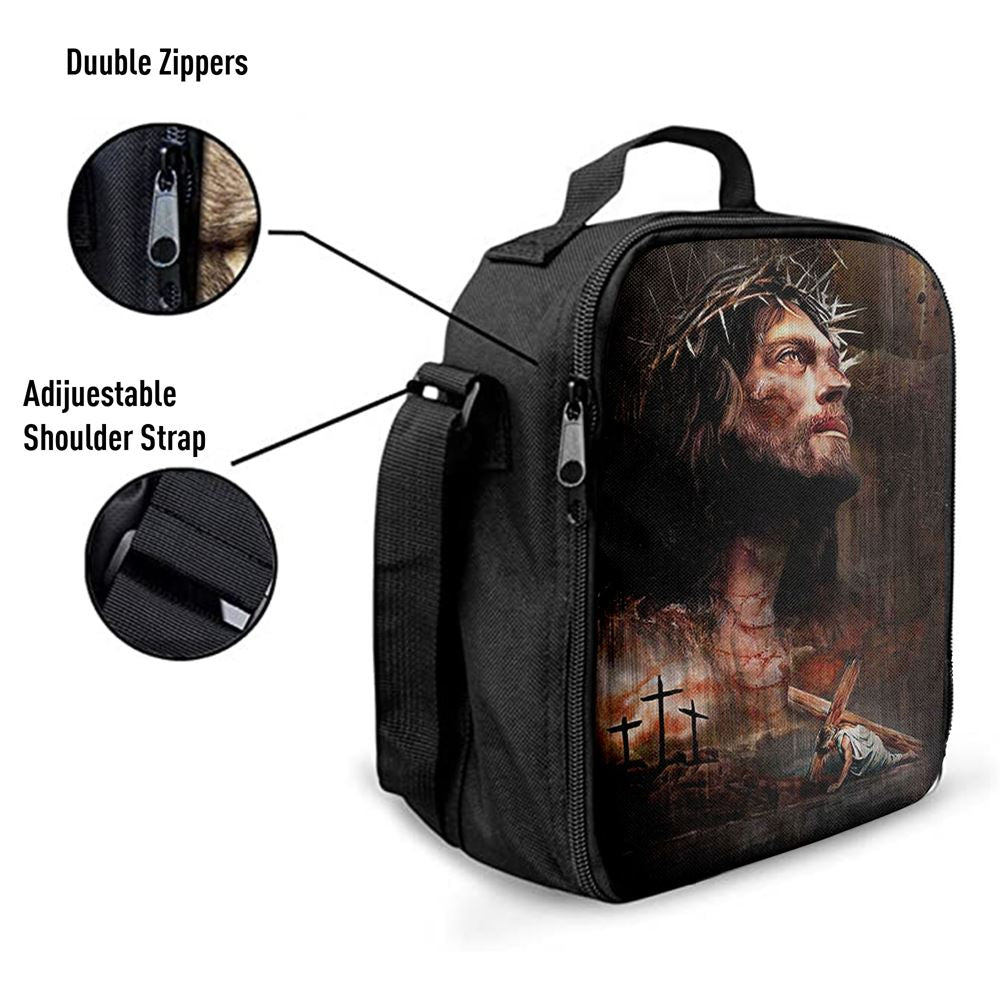 Jesus On The Cross Crown Of Thorn Lunch Bag - Life Of Jesus Lunch Bag, Christian Lunch Box For School, Picnic