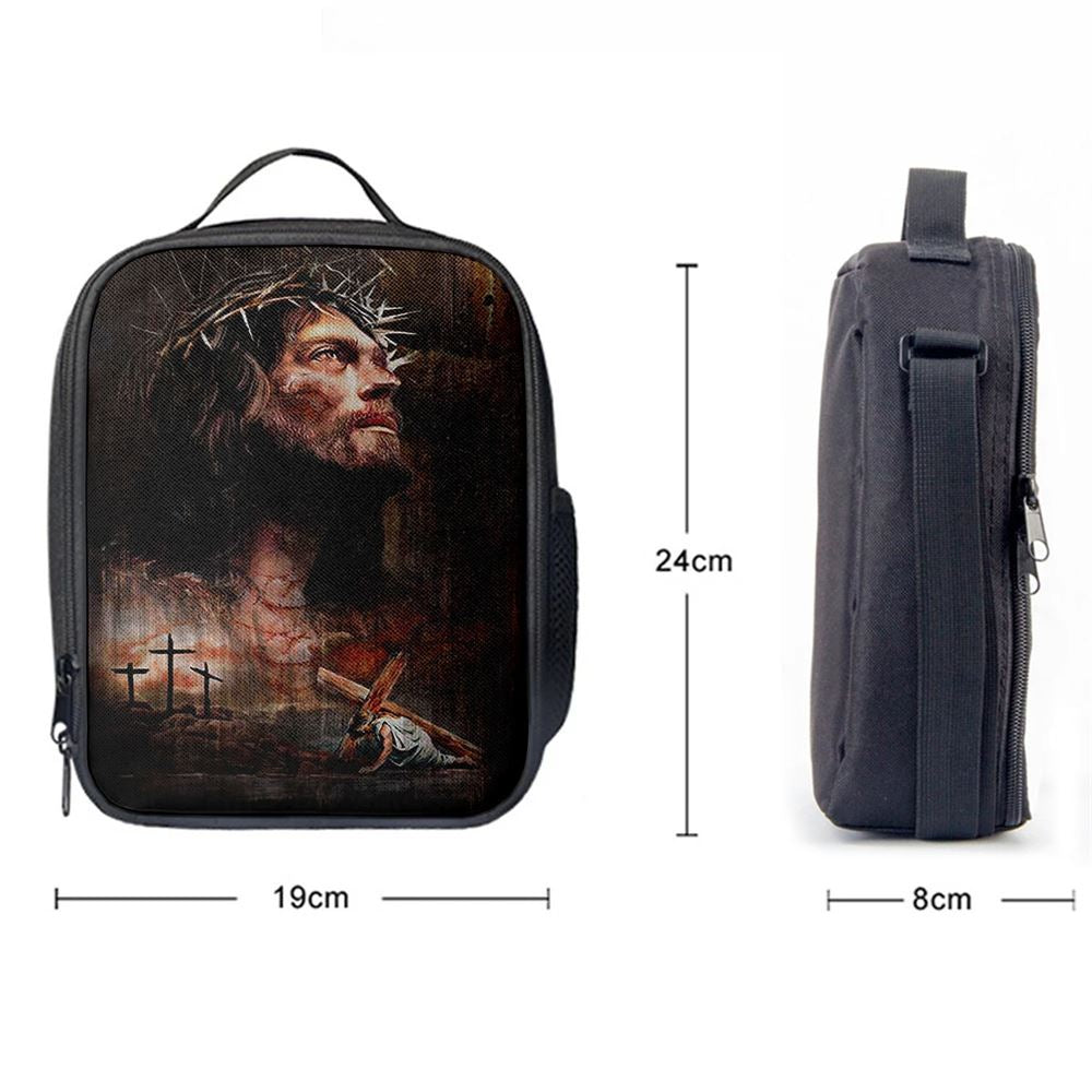Jesus On The Cross Crown Of Thorn Lunch Bag - Life Of Jesus Lunch Bag, Christian Lunch Box For School, Picnic