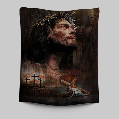 Jesus On The Cross Crown Of Thorn Tapestry - Life Of Jesus Wall Art Tapestry - Jesus Portrait Tapestry Prints - Christian Wall Art