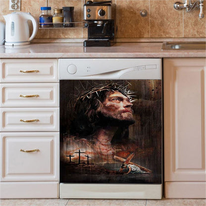 Jesus On The Cross Dishwasher Cover, Way Maker Miracle Worker Promise Keeper Dishwasher Stickers, Christian Kitchen Decor