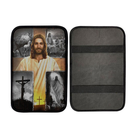 Jesus On The Cross Jesus Drawing Car Center Console Cover, Car Armrest Pad, Christian Gift, Armrest Box Mat