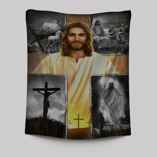 Jesus On The Cross Jesus Drawing Tapestry