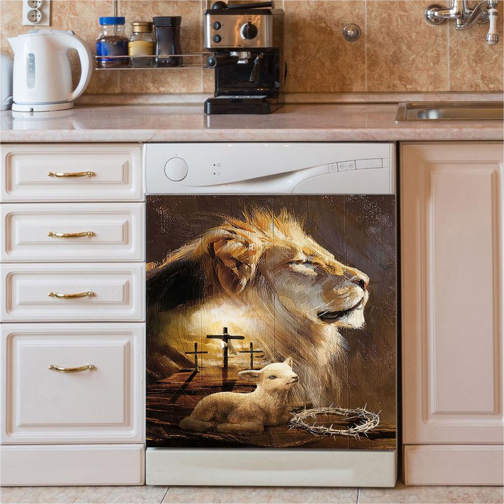 Jesus On The Cross Lamb Lionofjudah Dishwasher Cover, Christian Dishwasher Stickers, Religious Kitchen Decor