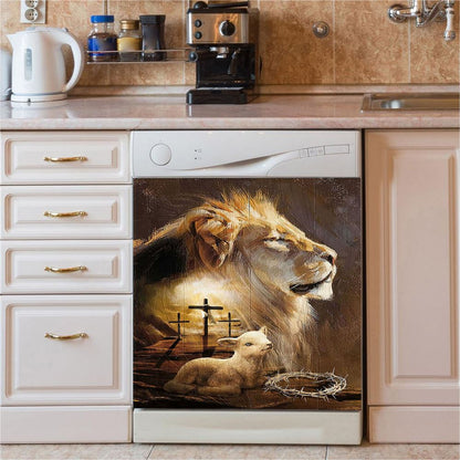 Jesus On The Cross Lamb Lionofjudah Dishwasher Cover, Christian Dishwasher Stickers, Religious Kitchen Decor