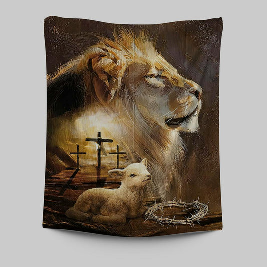 Jesus On The Cross Lamb Lionofjudah Tapestry - Christian Wall Art - Religious Home Decor