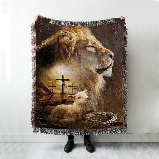 Jesus On The Cross Lamb Lionofjudah Woven Blanket - Christian Throw Blanket - Religious Home Decor
