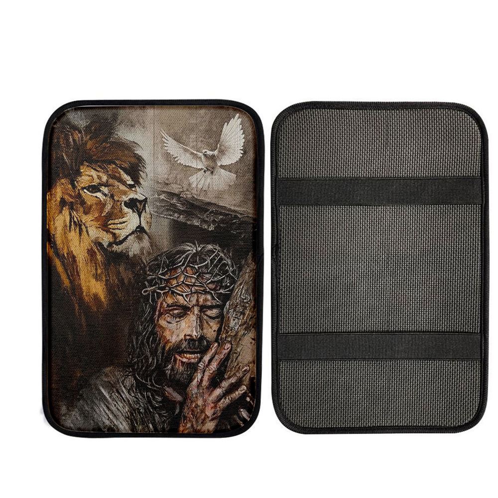 Jesus On The Cross Lion Amazing Dove Car Center Console Cover, God Car Armrest Accessories