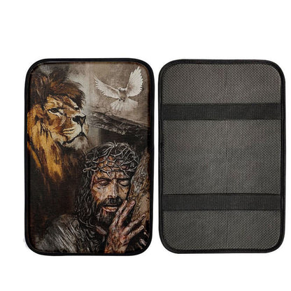 Jesus On The Cross Lion Amazing Dove Car Center Console Cover, God Car Armrest Accessories
