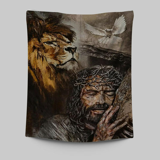 Jesus On The Cross Lion Amazing Dove Tapestry Prints - Jesus Christ Tapestry Art - Christian Wall Decor