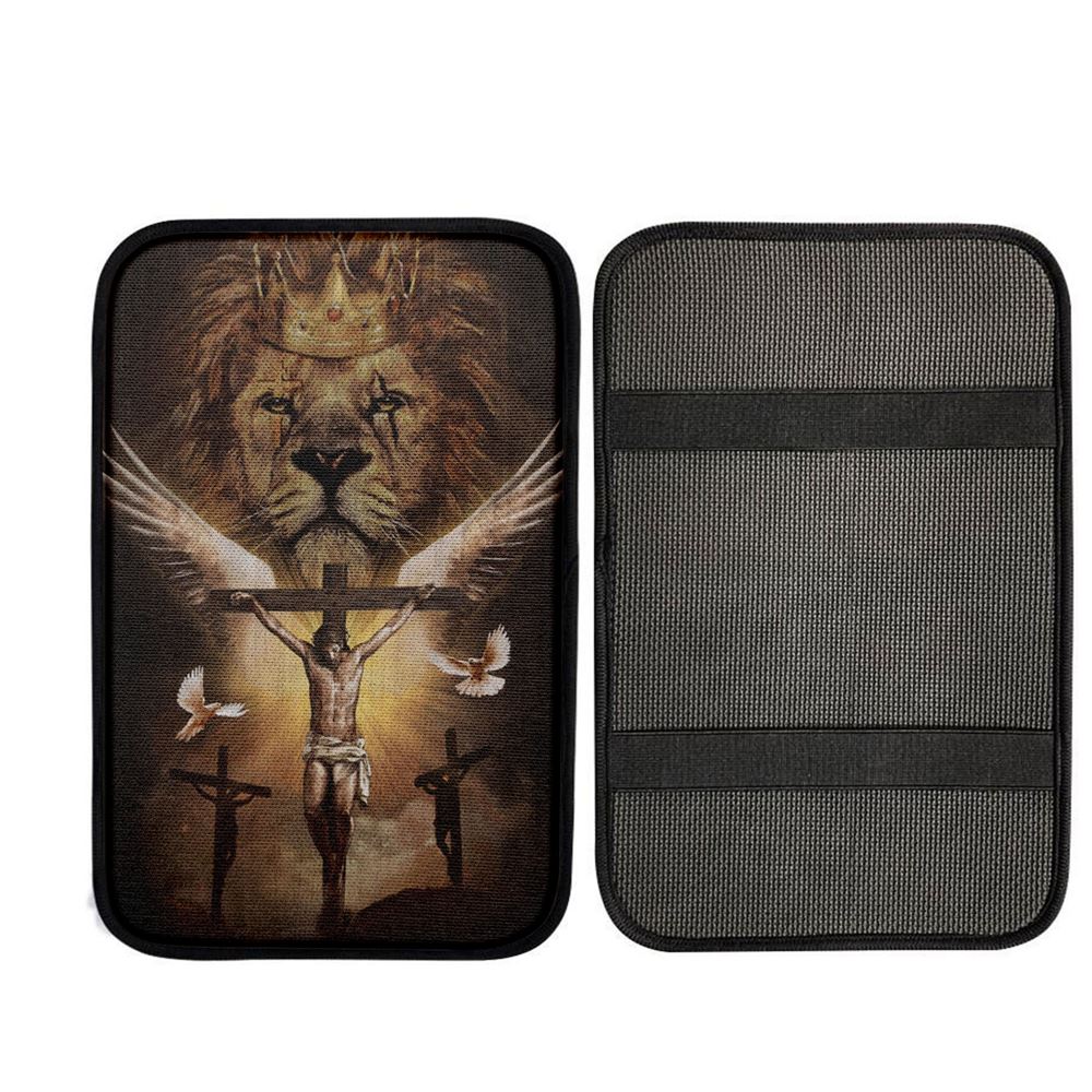 Jesus On The Cross Lion Car Center Console Cover, God Car Armrest Accessories