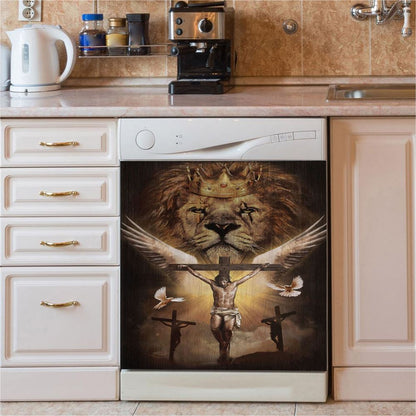 Jesus On The Cross Lion Dishwasher Cover, Jesus Christ Dishwasher Stickers, Christian Kitchen Decor