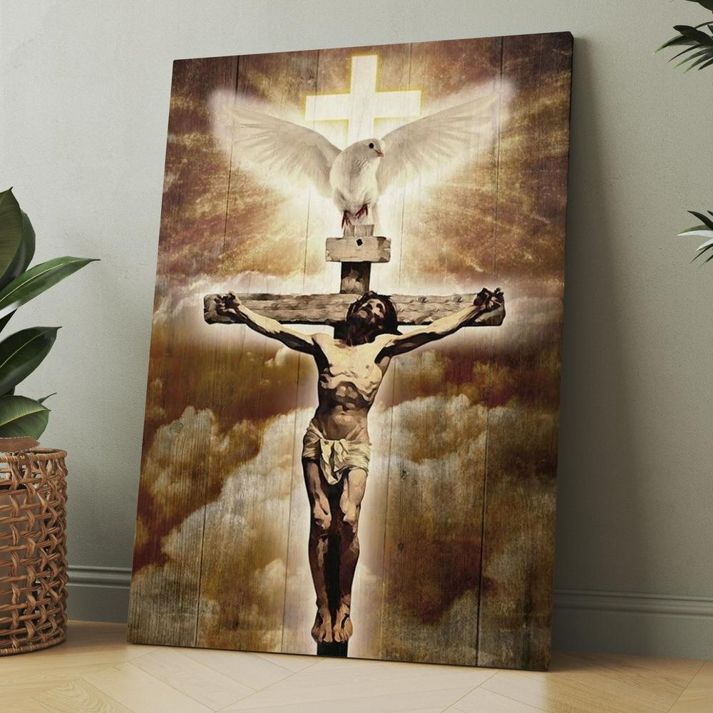 Jesus On The Cross Painting Pretty Dove Cross Canvas, Christmas Gift for Christian