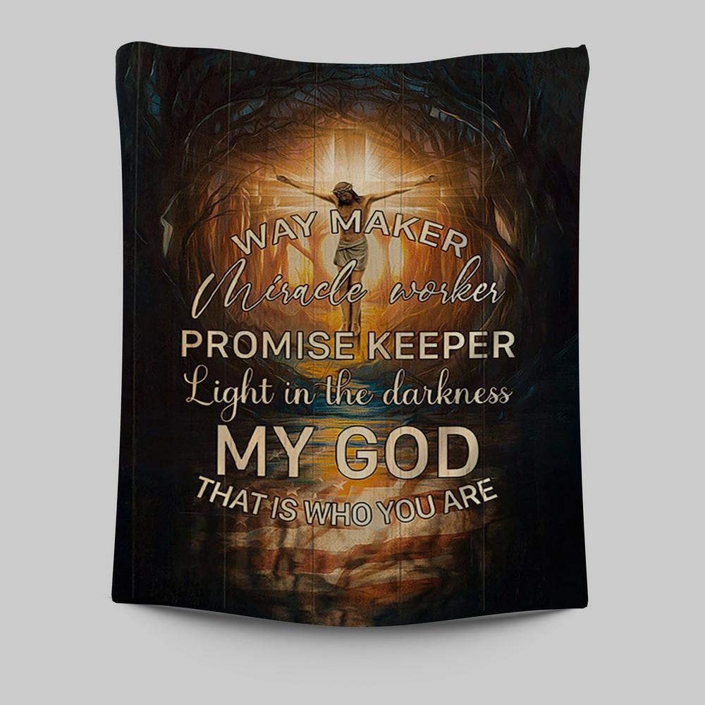 Jesus On The Cross Tapestry - Way Maker Miracle Worker Promise Keeper Tapestry - Christian Wall Art - Religious Home Decor
