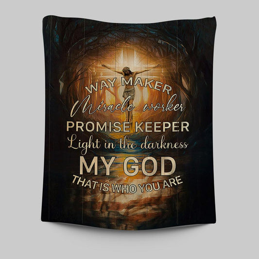 Jesus On The Cross Tapestry - Way Maker Miracle Worker Promise Keeper Tapestry - Christian Wall Art - Religious Home Decor