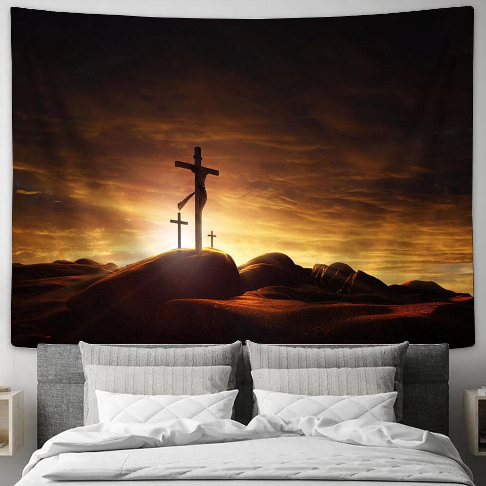 Jesus On The Cross Tapestry Pictures - Faith Art - Christian Tapestry Wall Art Decor