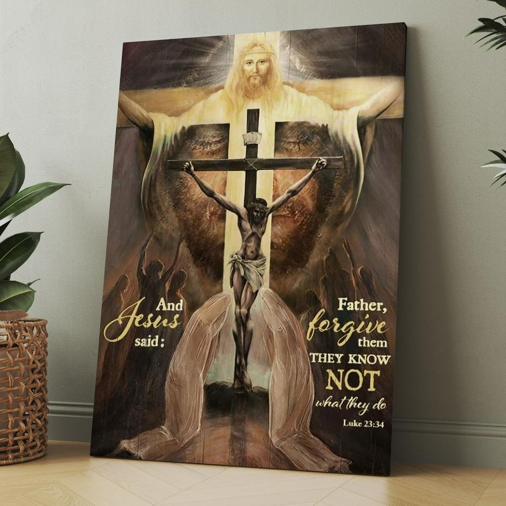 Jesus On The Cross, The World In His Arms, And Jesus Said Canvas, Christmas Gift for Christian