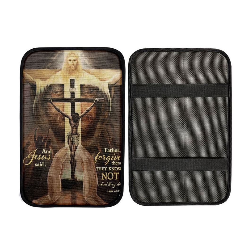 Jesus On The Cross, The World In His Arms, And Jesus Said Car Center Console Cover, Car Armrest Pad, Christian Gift, Armrest Box Mat