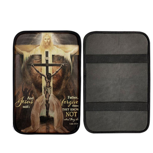 Jesus On The Cross, The World In His Arms, And Jesus Said Car Center Console Cover, Car Armrest Pad, Christian Gift, Armrest Box Mat