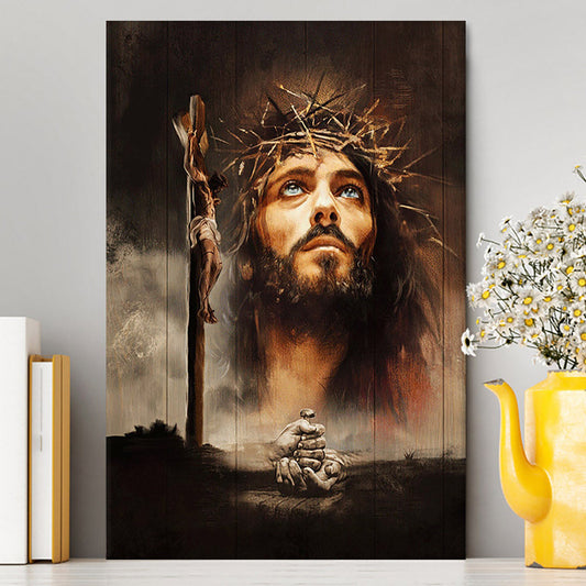 Jesus On The Cross With Crown Of Thorns Canvas Wall Art