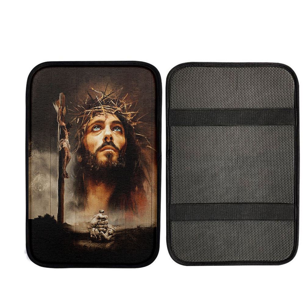 Jesus On The Cross With Crown Of Thorns Car Center Console Cover, God Car Armrest Accessories