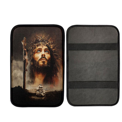 Jesus On The Cross With Crown Of Thorns Car Center Console Cover, God Car Armrest Accessories