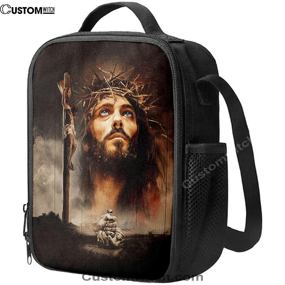 Jesus On The Cross With Crown Of Thorns Lunch Bag, Christian Lunch Box For School, Picnic