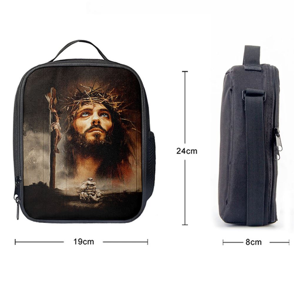 Jesus On The Cross With Crown Of Thorns Lunch Bag, Christian Lunch Box For School, Picnic