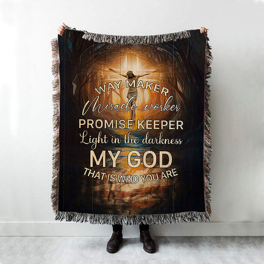 Jesus On The Cross Woven Blanket - Way Maker Miracle Worker Promise Keeper Woven Blanket - Christian Throw Blanket - Religious Home Decor